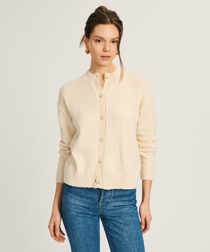 NAADAM Cotton High Neck Cardigan - Ivory
