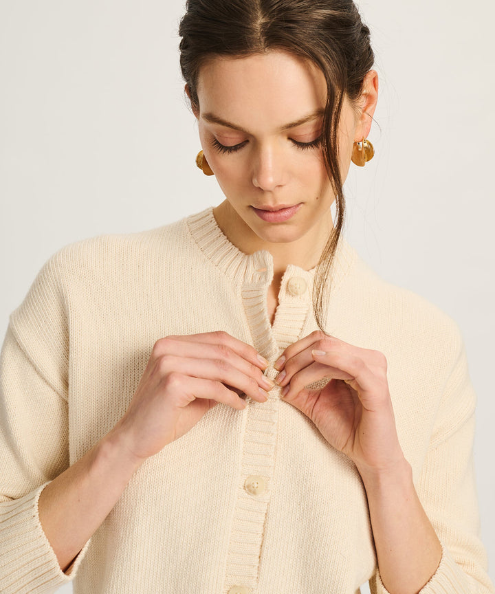 NAADAM Cotton High Neck Cardigan - Ivory