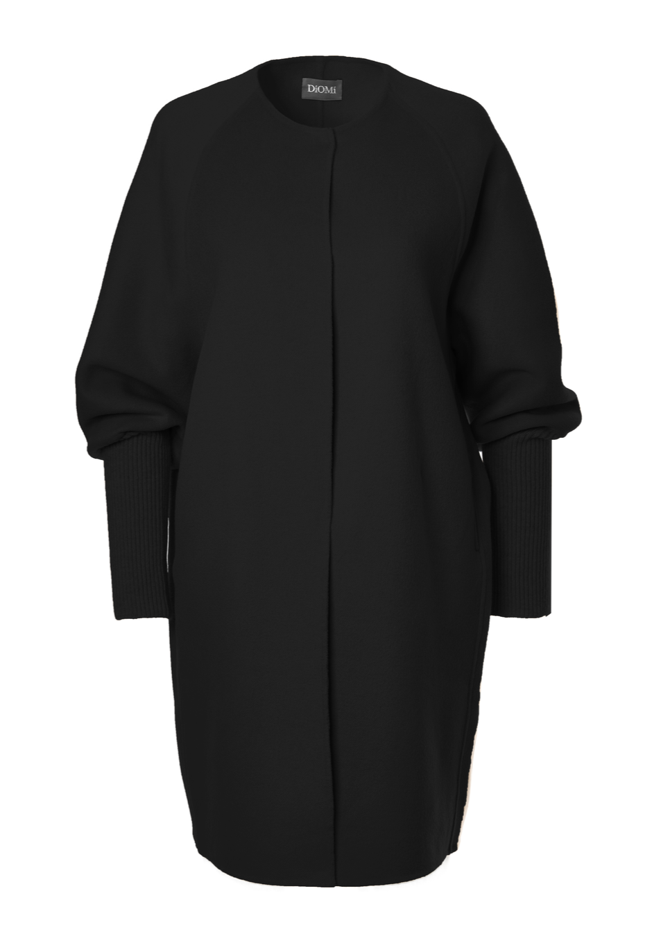 Wool Ribbed Cuff Sleeve Coat In Black