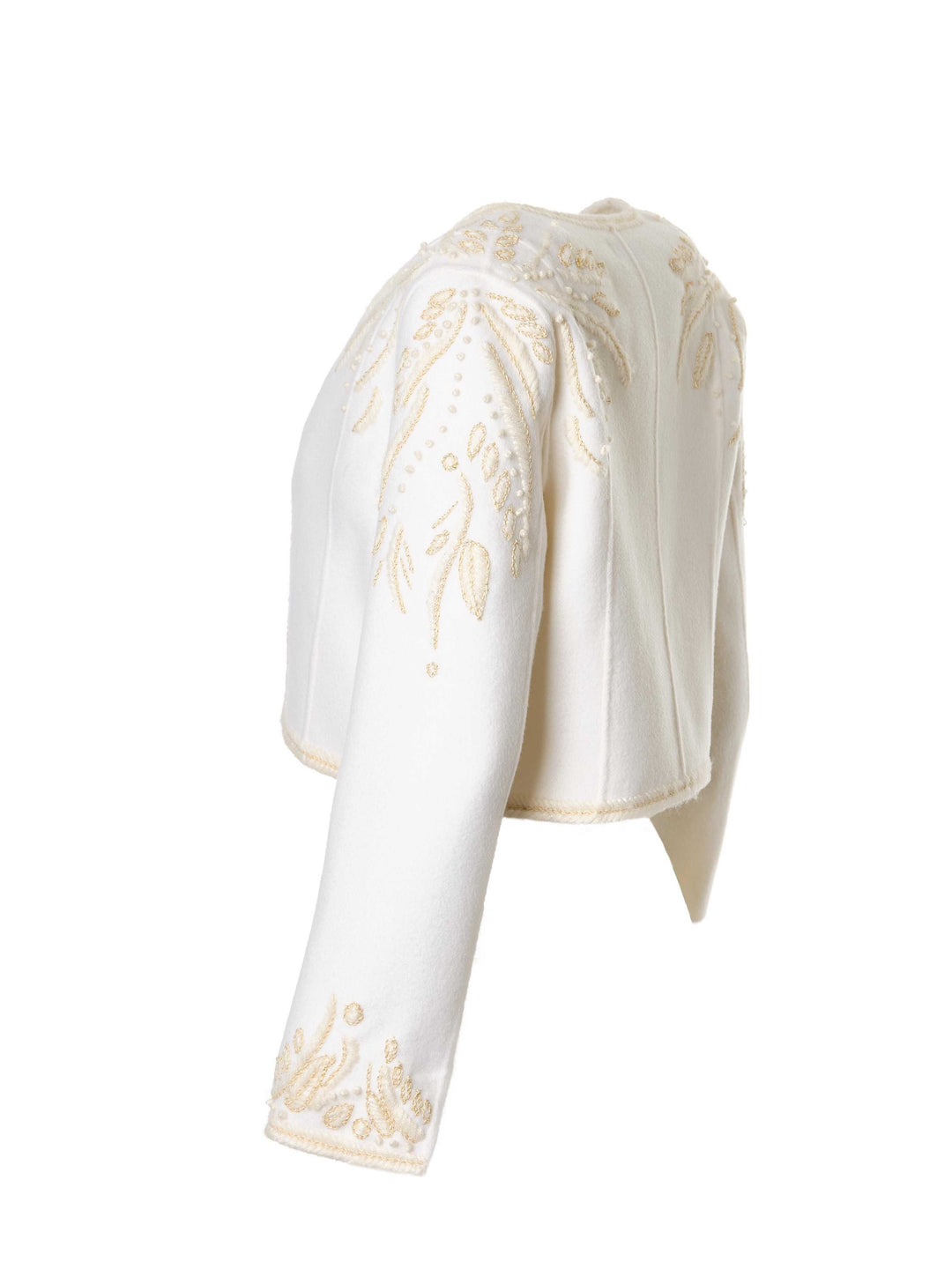 Embroidered Cropped Wool Jacket In Ivory