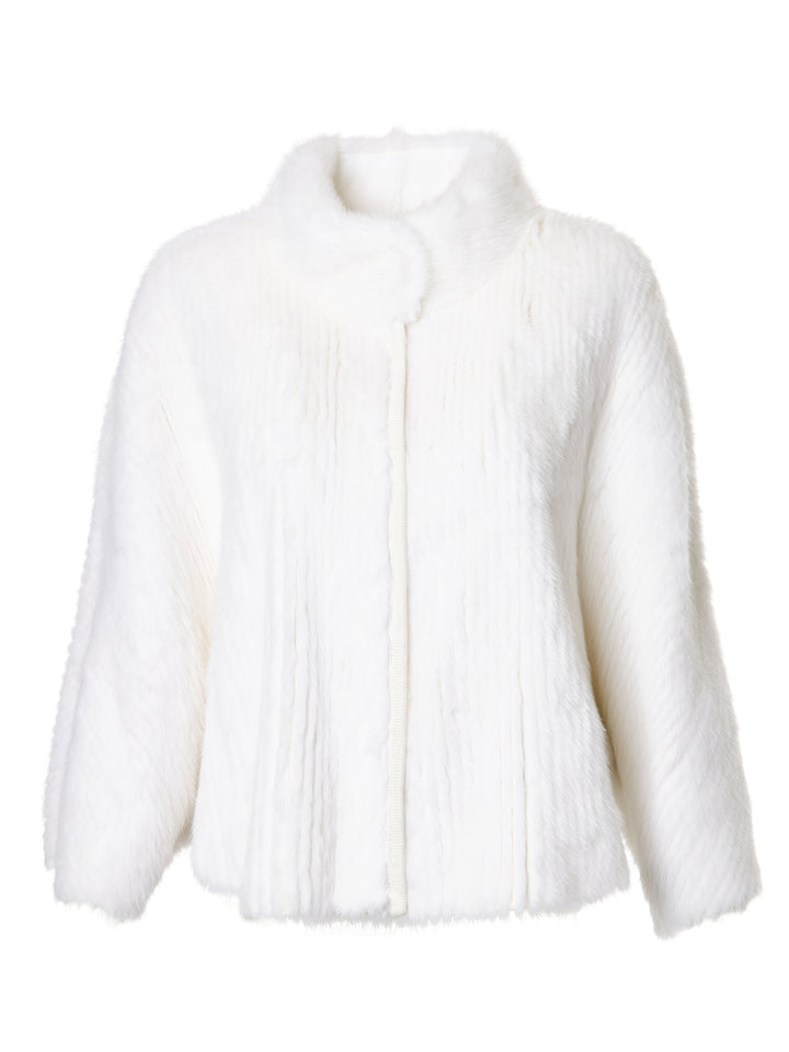 Mink High Neck Jacket In White