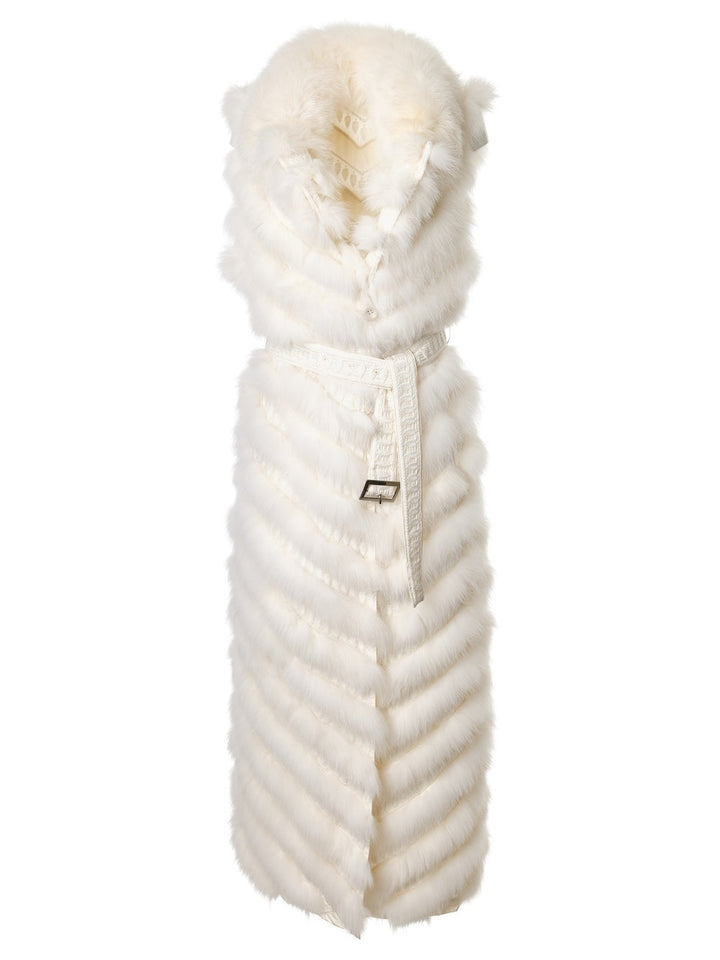 Silk Reversible Long Fur Vest in Arctic White