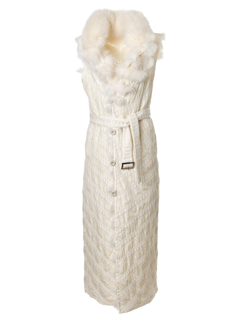 Silk Reversible Long Fur Vest in Arctic White