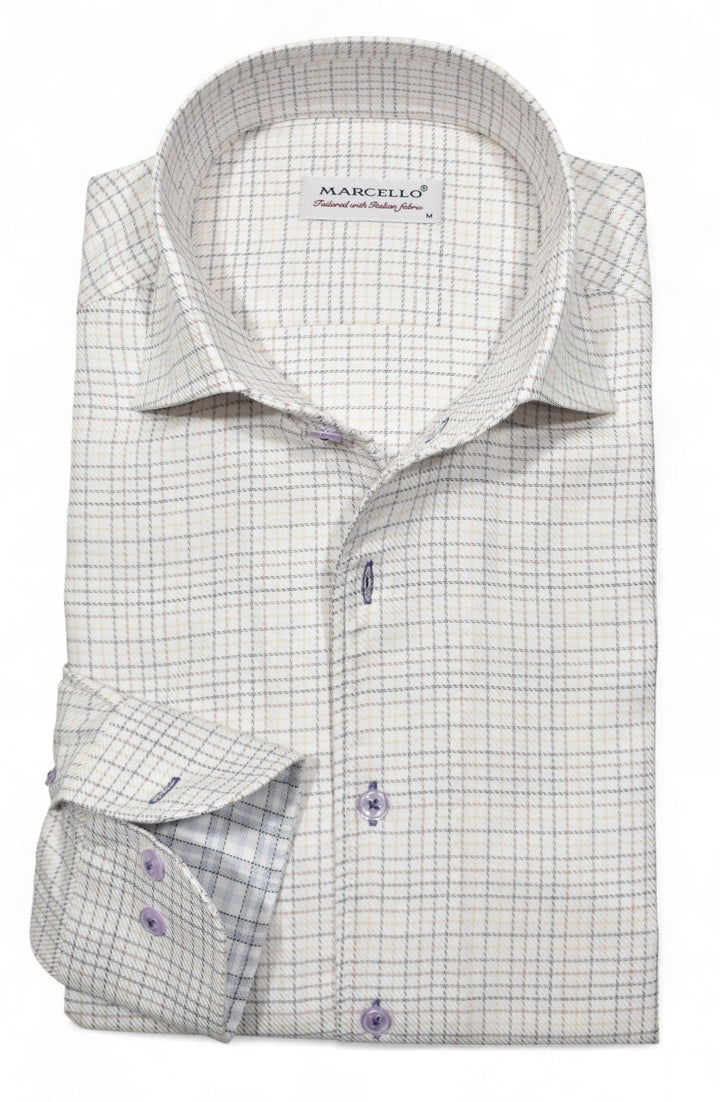 Marcello tan plaid shirt.