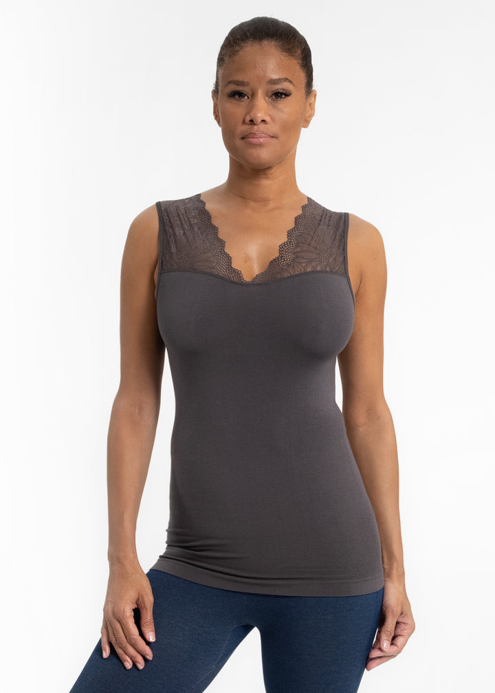 Lace Inset Top - Charcoal