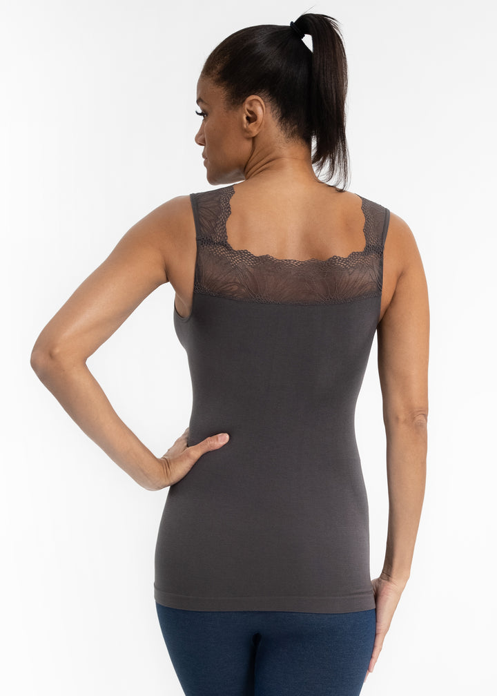 Lace Inset Top - Charcoal