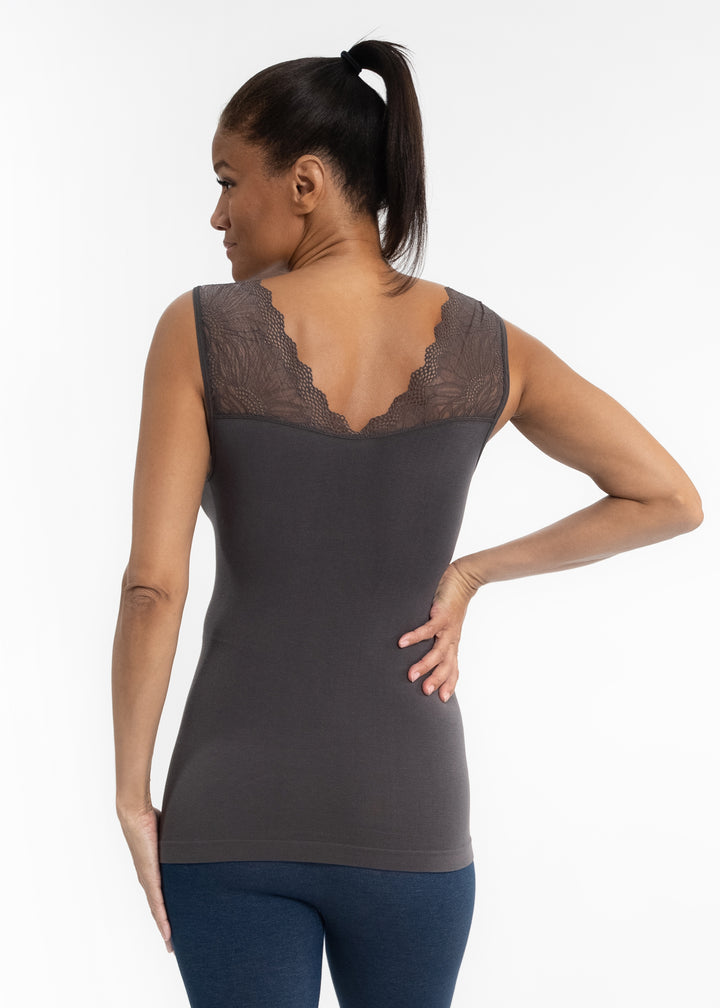 Lace Inset Top - Charcoal