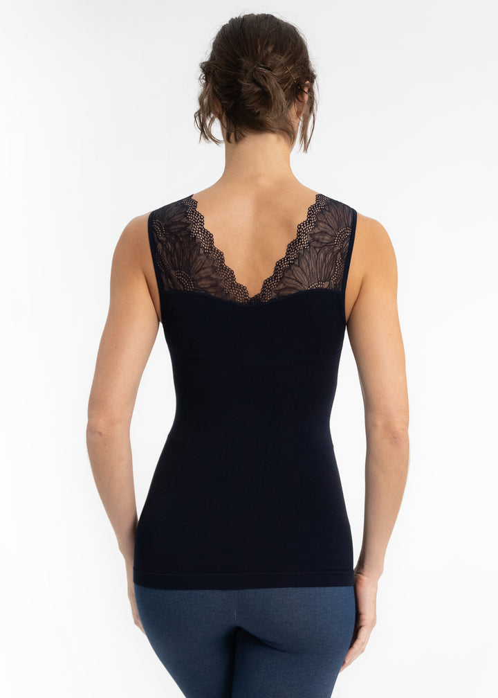 Lace Inset Top - Navy