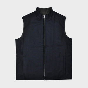 Reversible Wool & Puffer Gilet In Navy & Brown