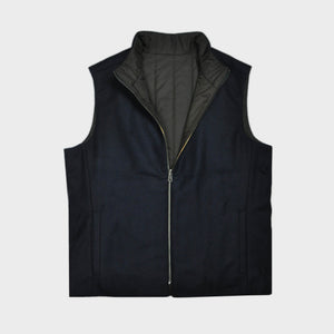 Reversible Wool & Puffer Gilet In Navy & Brown