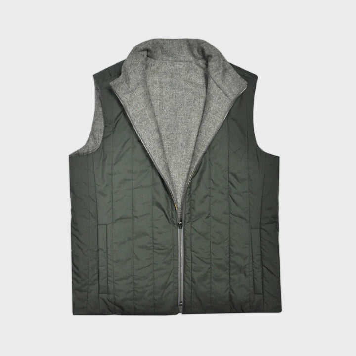 Reversible Wool & Puffer Gilet In Mink & Olive