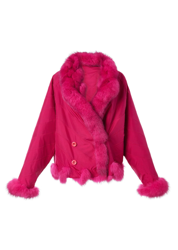 Silk Reversible Double Breasted Bomber In Hot Pink