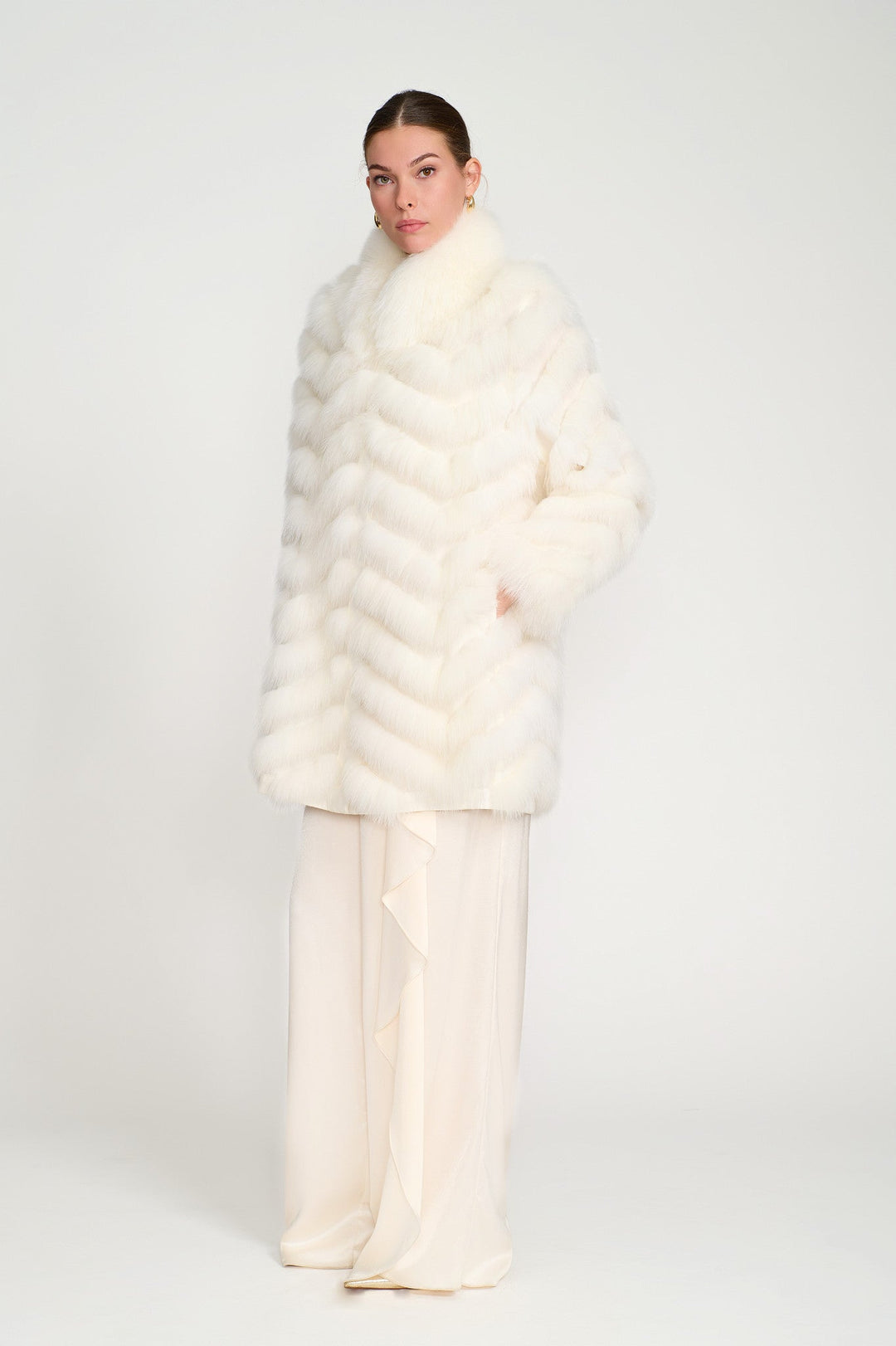 Reversible Silk to Fox ¾ Jacket in Arctic White
