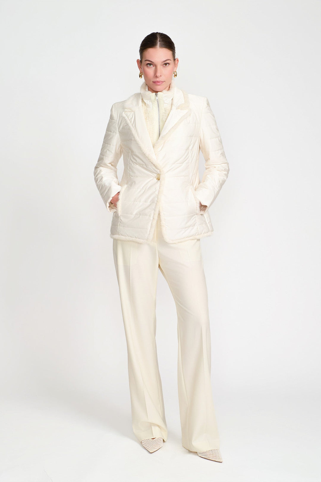 Quilted Nylon Mink Jacket In Ivory