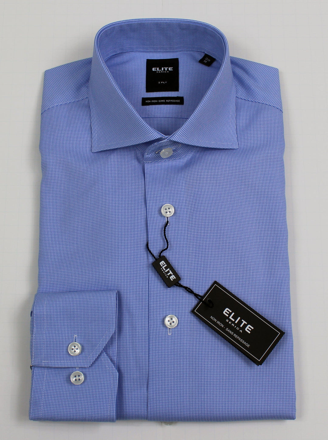 Serica Elite micro gingham dress shirt in mid blue