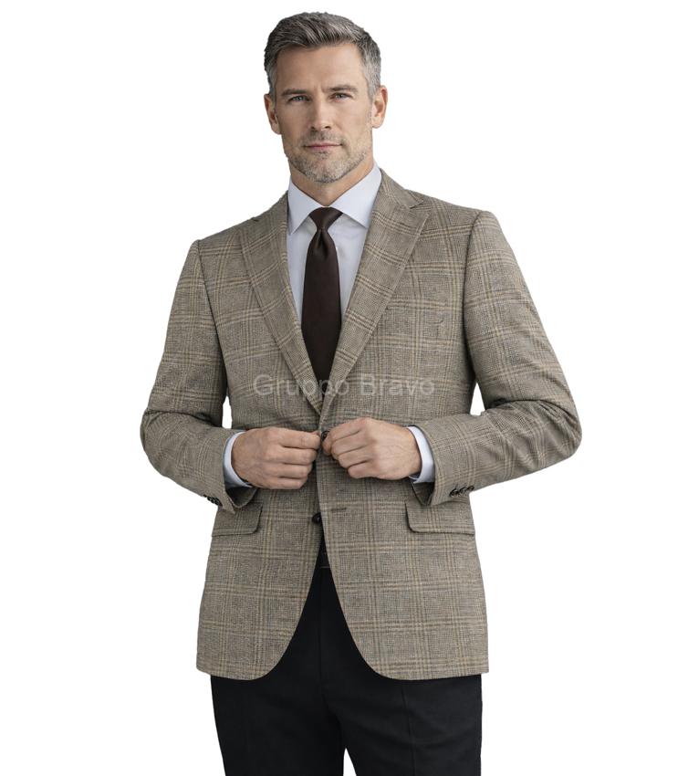 E86042-4-Enzo Wool Jacket-Taupe Windowpane
