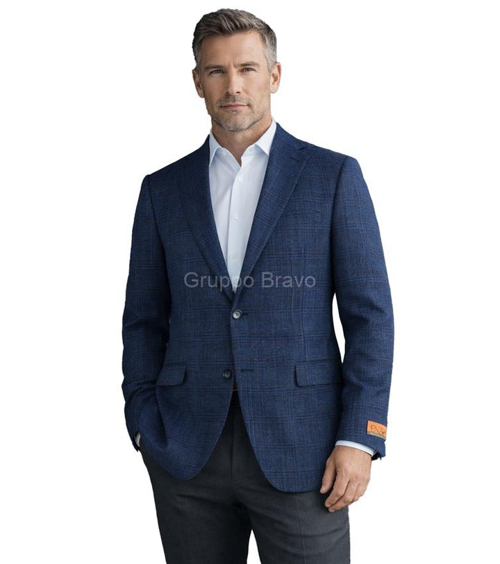 E86042-2-Enzo Wool Jacket-Dark Blue Windowpane