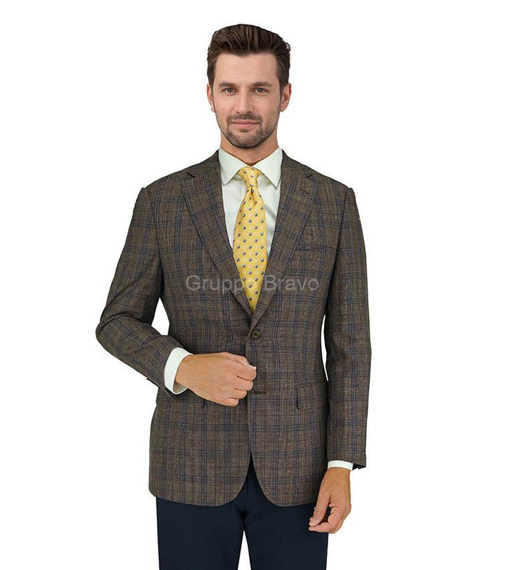 E88019-1-Enzo Wool Jacket-Navy/Camel Plaid