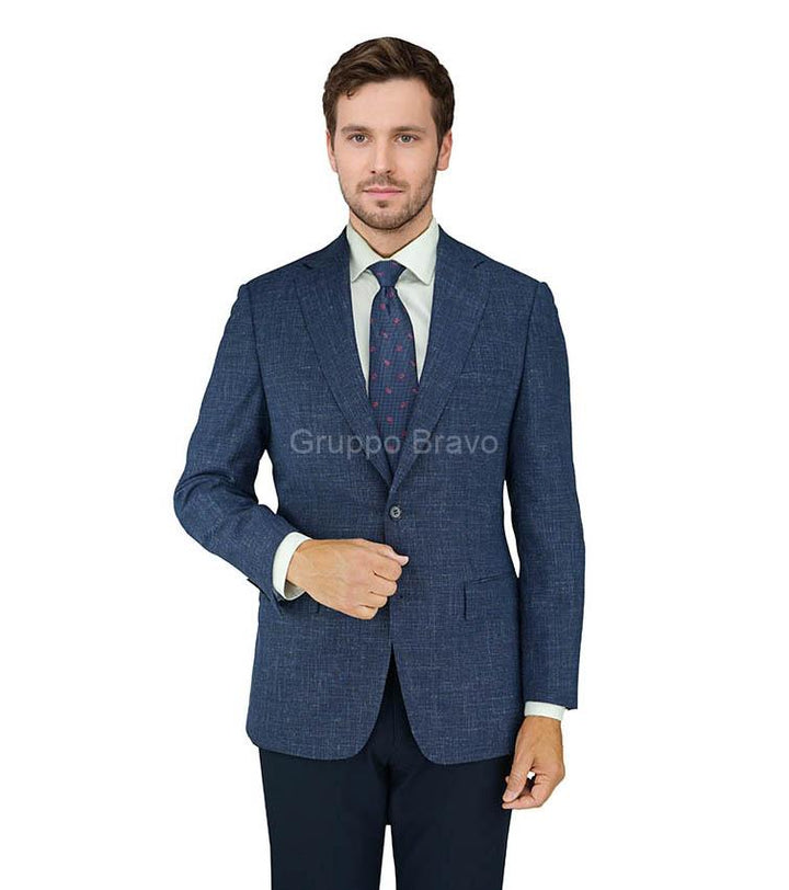 E88023-2-Enzo Wool Jacket-Blue Crossweave