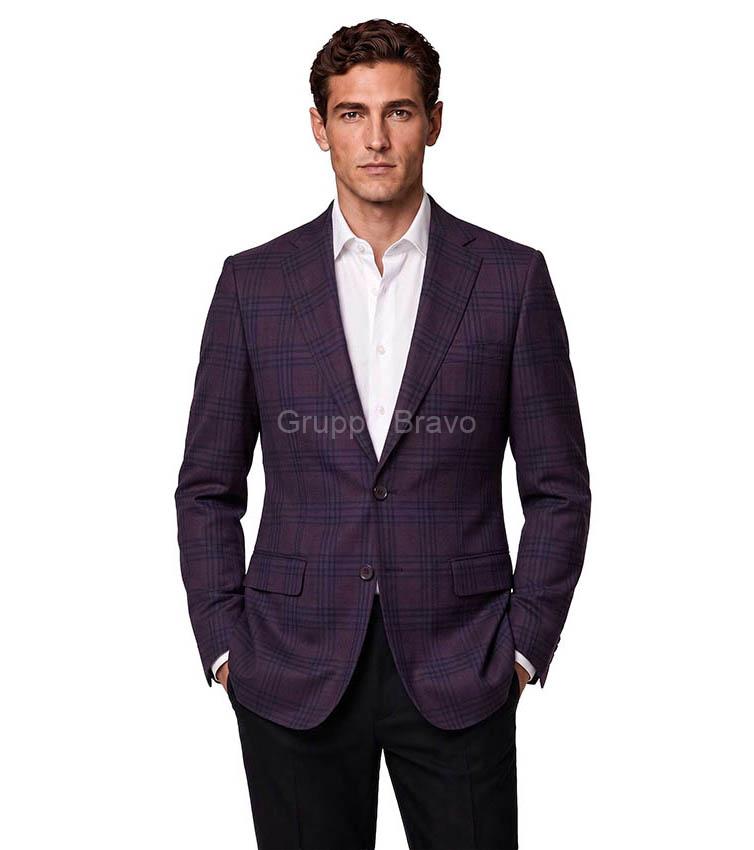 Enzo E88031-1 wool sport jacket in cranberry and navy plaid