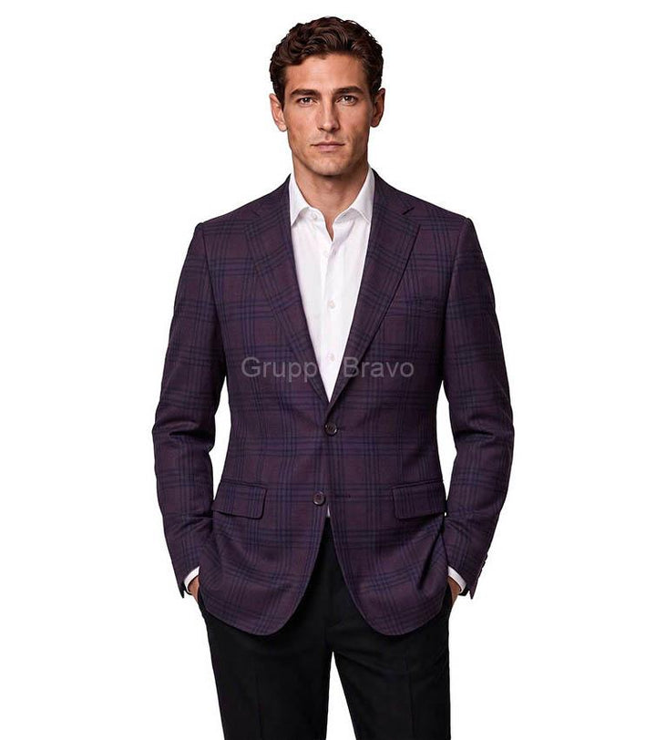 Enzo E88031-1 wool sport jacket in cranberry and navy plaid