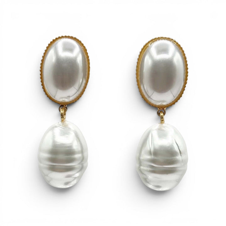 Emma Baroque White Glass Pearl Drop Earrings