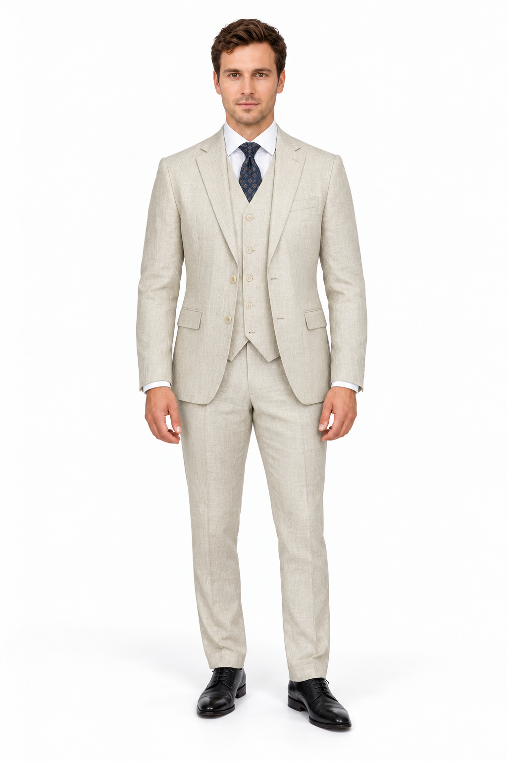 Enzo 2-Button Vested Suit Beige