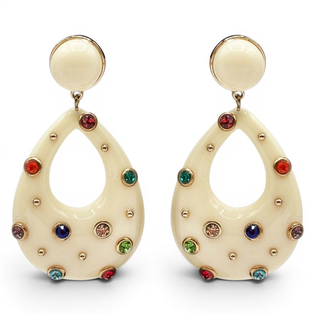 Estelle Studded Ivory Resin Large Hoop Earrings
