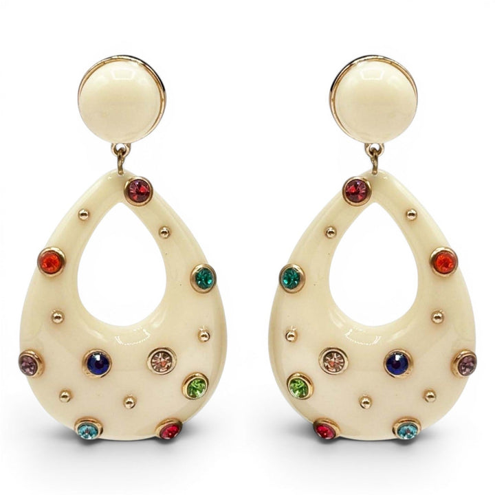 Estelle Studded Ivory Resin Large Hoop Earrings