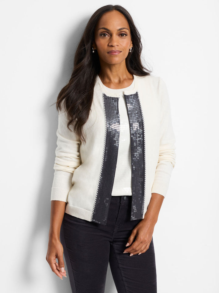 Sequin Trimmed Cardigan - Cream