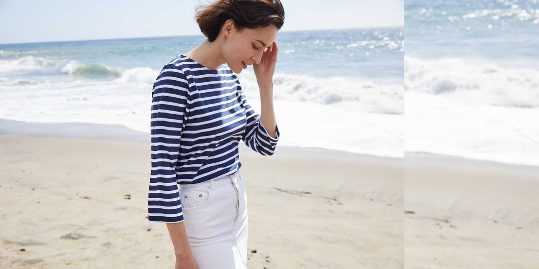 GALATHEE II - Breton Striped Top with ¾ Sleeve (NAVY / WHITE)