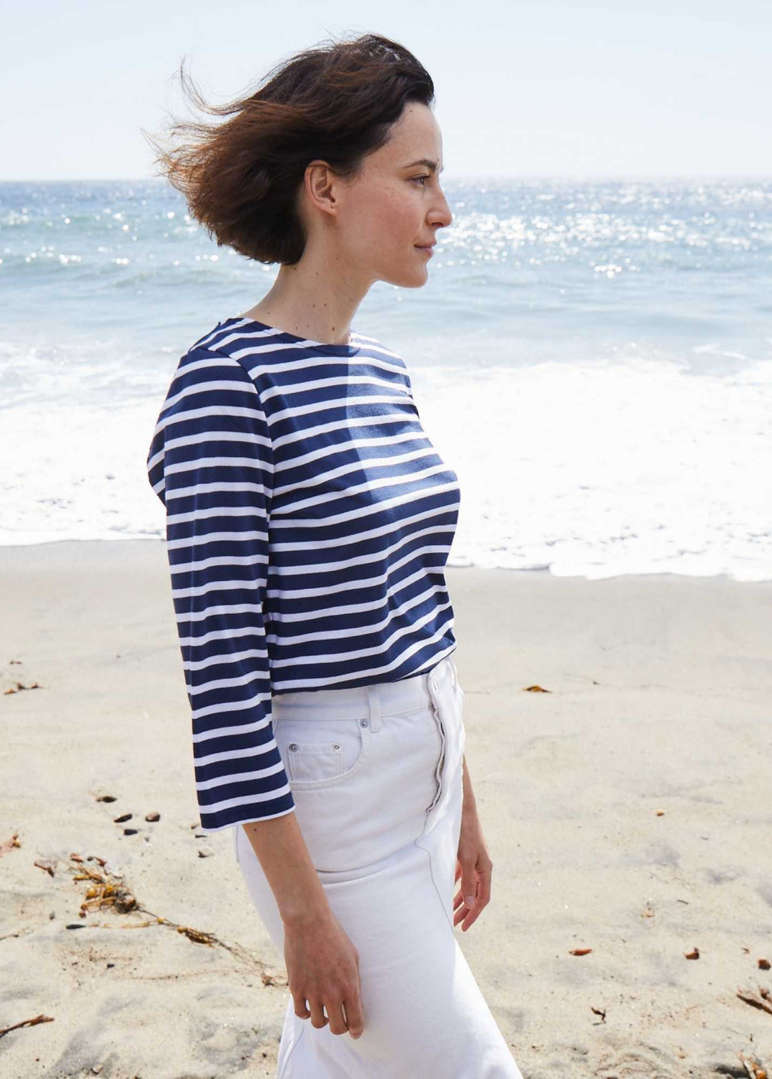 GALATHEE II - Breton Striped Top with ¾ Sleeve (NAVY / WHITE)