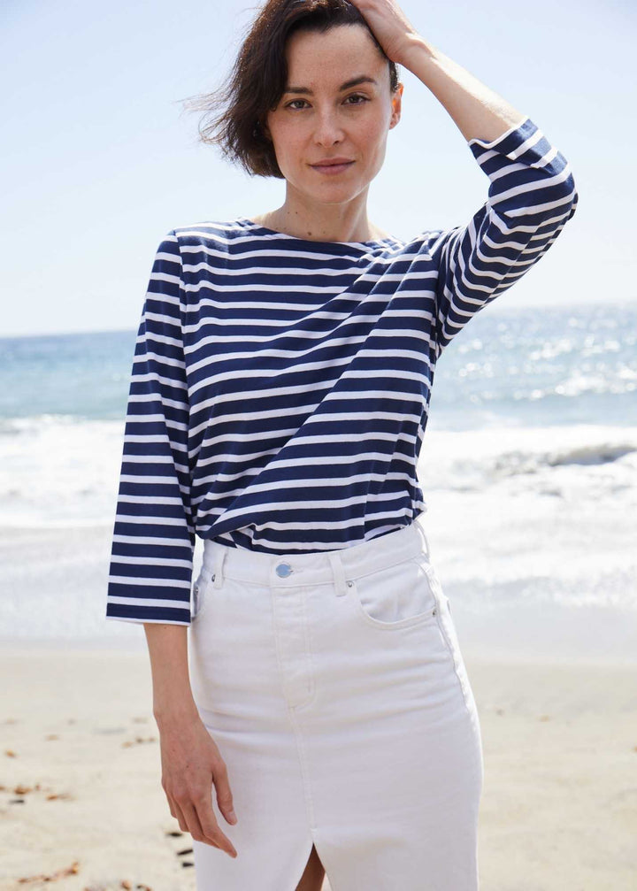GALATHEE II - Breton Striped Top with ¾ Sleeve (NAVY / WHITE)