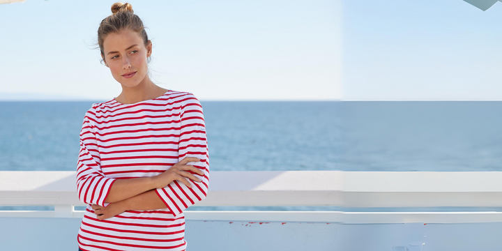 GALATHEE II - Breton Striped Top with ¾ Sleeve (WHITE / RED)