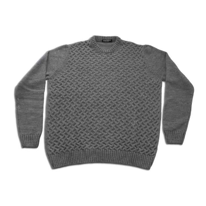 Crew Neck Cable Knit Sweater - Med Grey