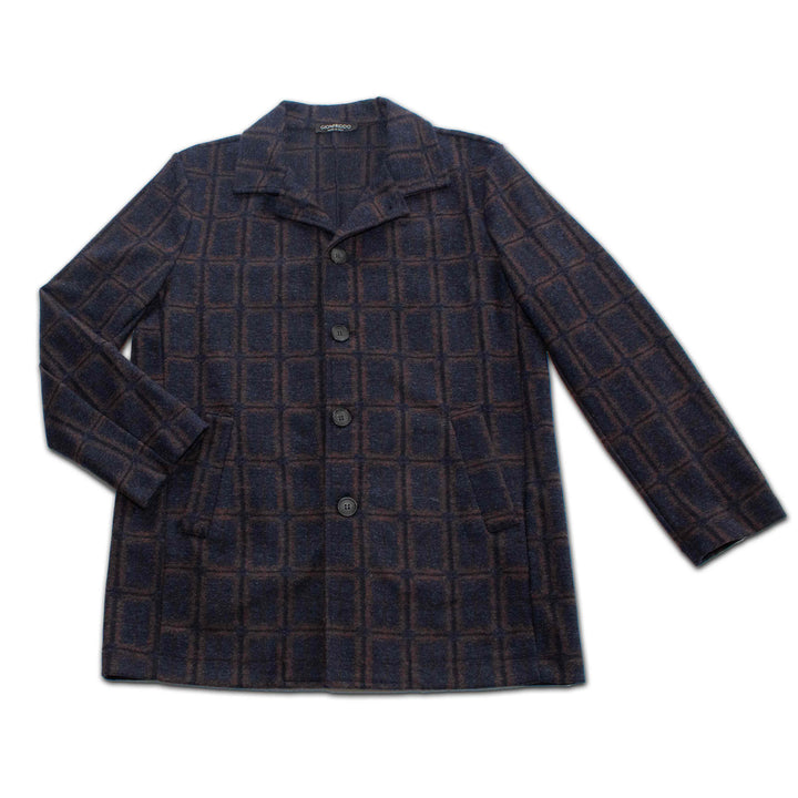 Navy Russet Windowpane Wool Car Coat