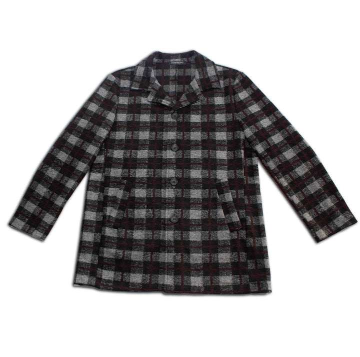 Midnight Burgundy Buffalo Check Wool Coat