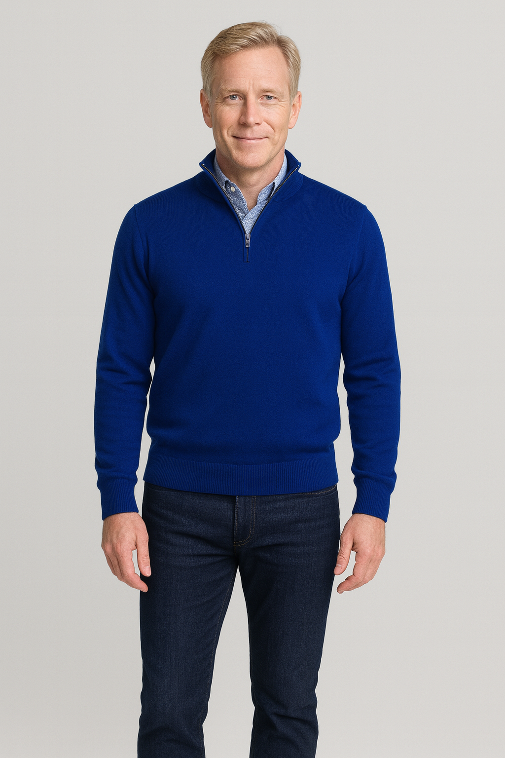Massoti merino wool quarter-zip sweater in admiral blue