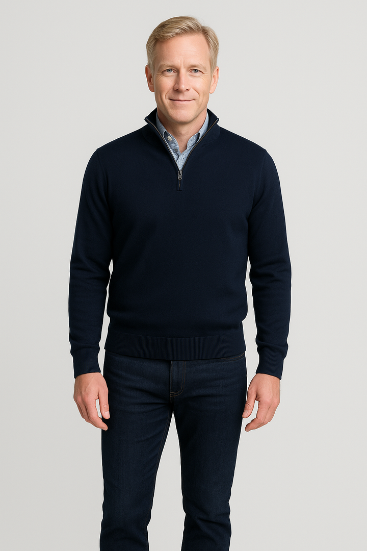 Massoti merino wool quarter-zip sweater in navy