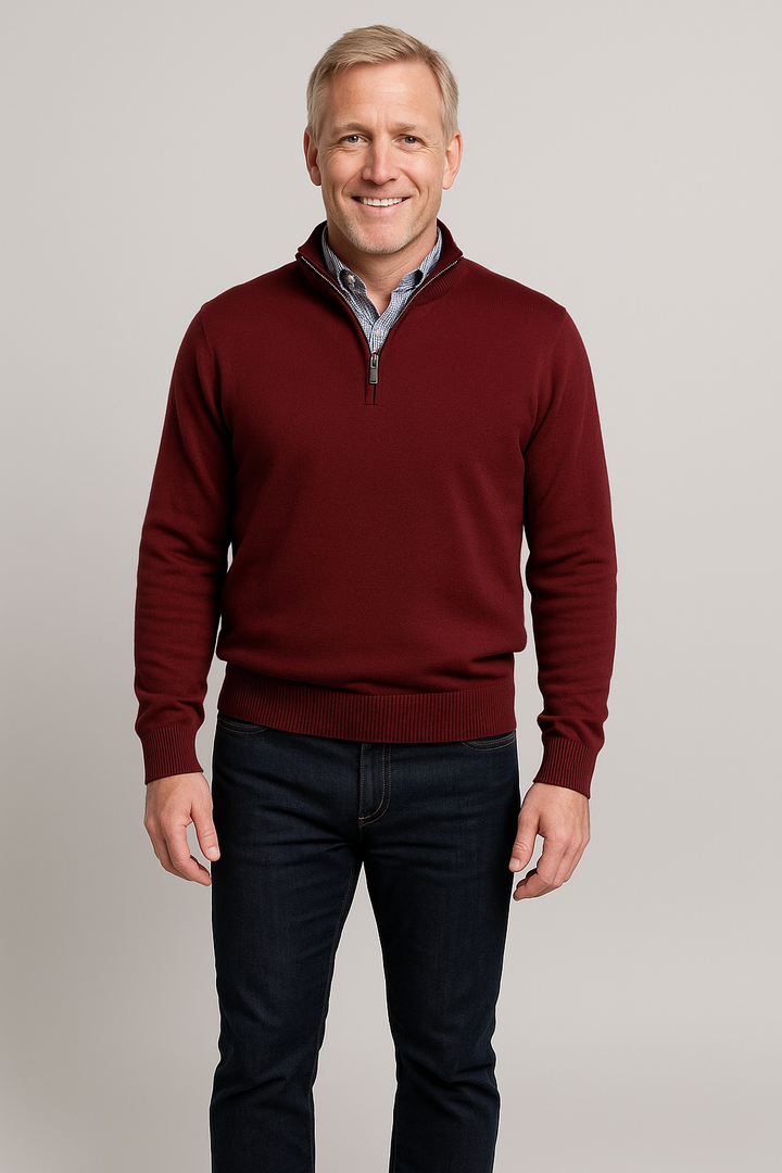 Massoti merino wool quarter-zip sweater in wine