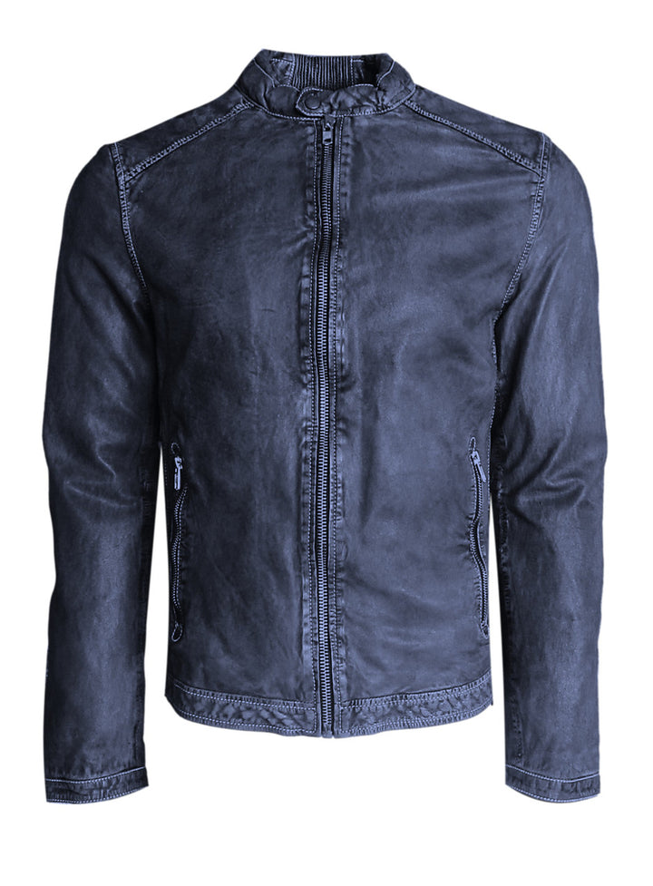 Garment Dyed Leather Jacket - Indigo