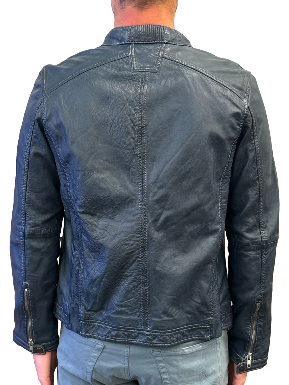 Garment Dyed Leather Jacket - Indigo