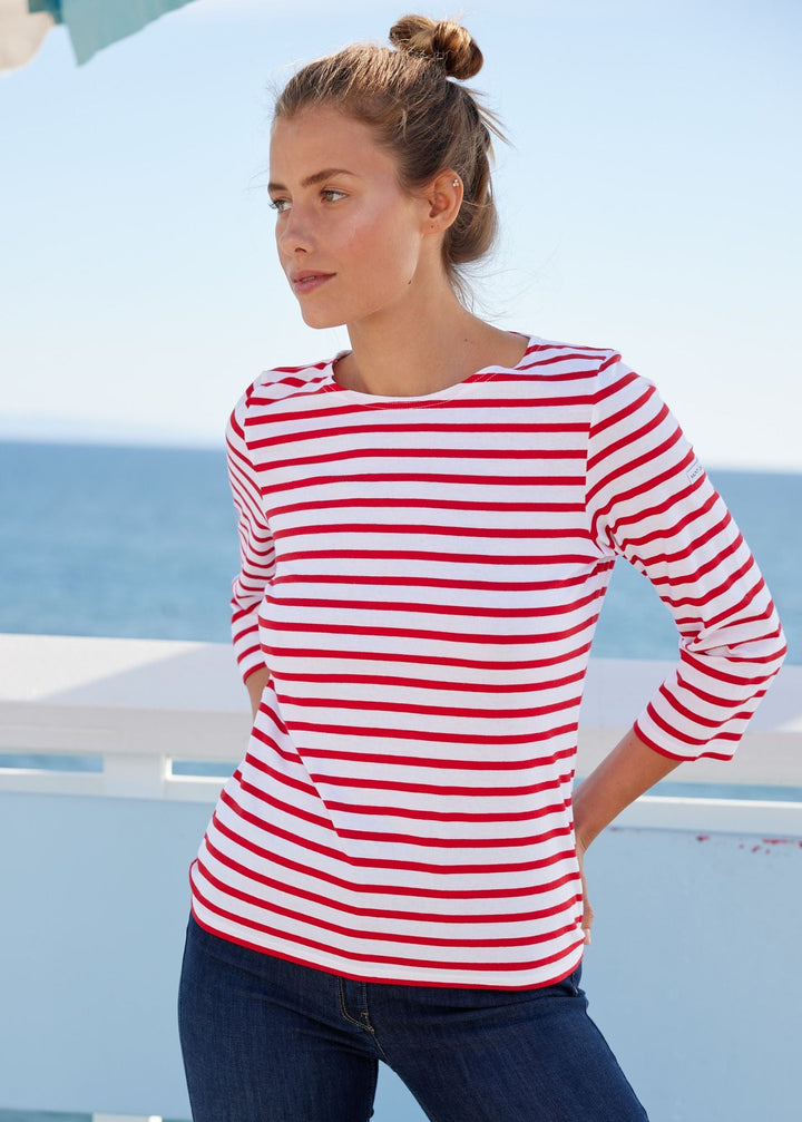 GALATHEE II - Breton Striped Top with ¾ Sleeve (WHITE / RED)