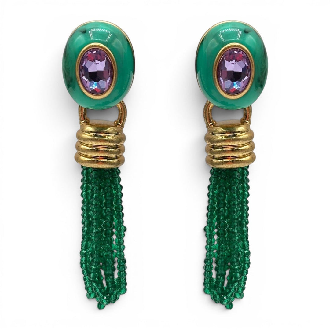 Grace Malachite Resin Earrings With Emerald Faceted Glass Removable Drop