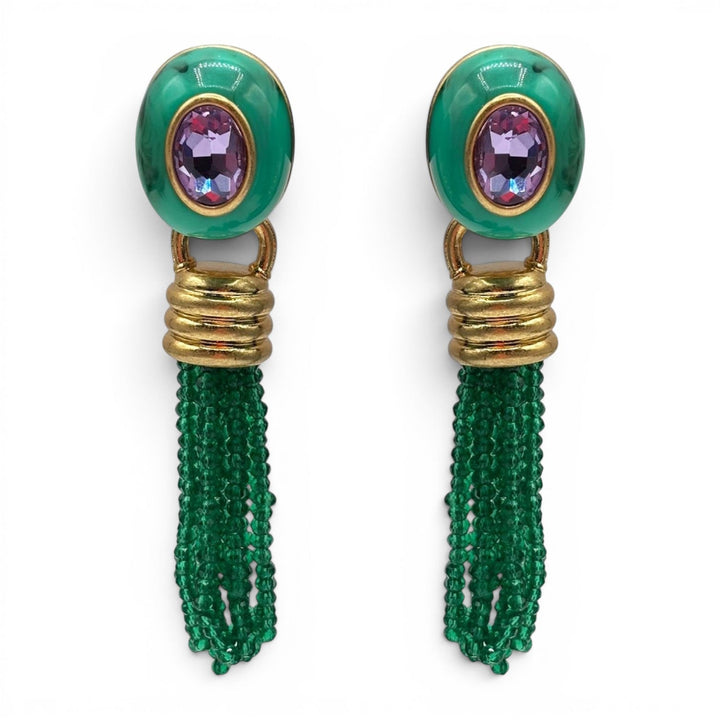 Grace Malachite Resin Earrings With Emerald Faceted Glass Removable Drop
