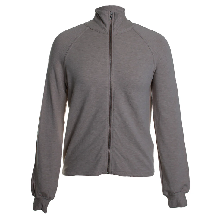 French Terry Long Sleeve Zip Front Mock Neck Jacket - Gris Chine