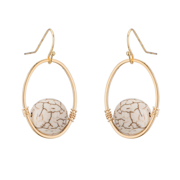 White Magnesite Matte Gold Oval Wrap Earrings