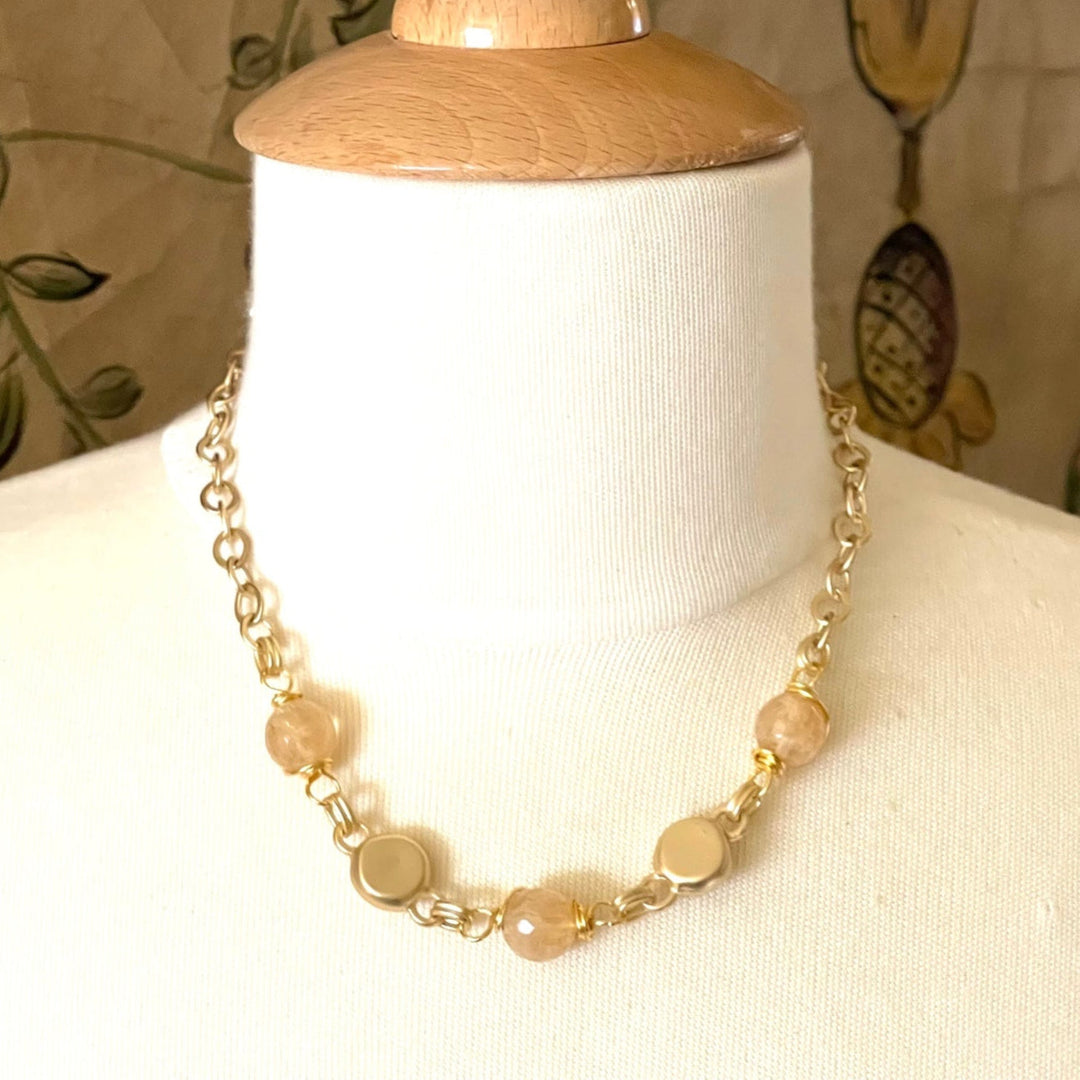 Citrine Wire Wrapped Matte Gold Necklace