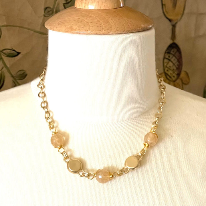 Citrine Wire Wrapped Matte Gold Necklace