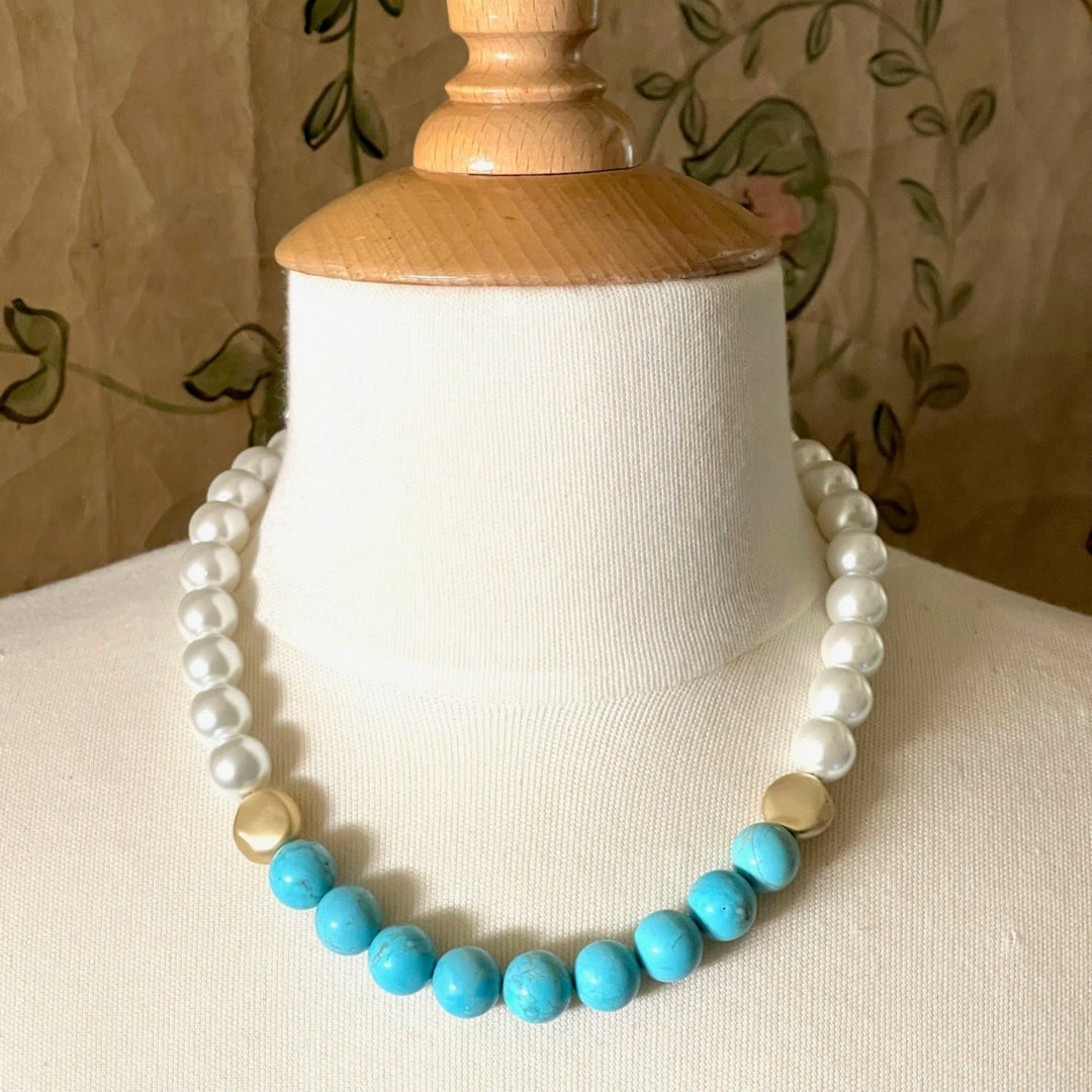Pearl and Turquoise Howlite Beaded Necklace